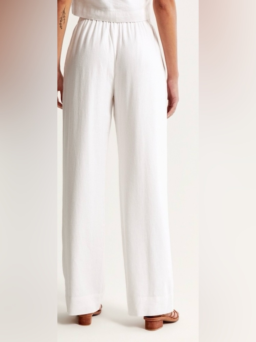 NWOT Abercrombie & Fitch A&F Linen-Blend Pull-On wide leg pant white XXS - Picture 3 of 9